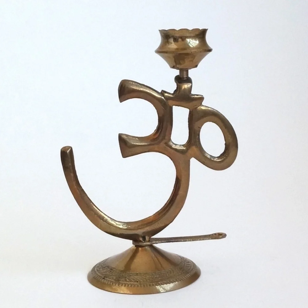 Antique Ohm Brass Incense Holder (4 Holder Slots + 1 Incense Slot) (6” Height)